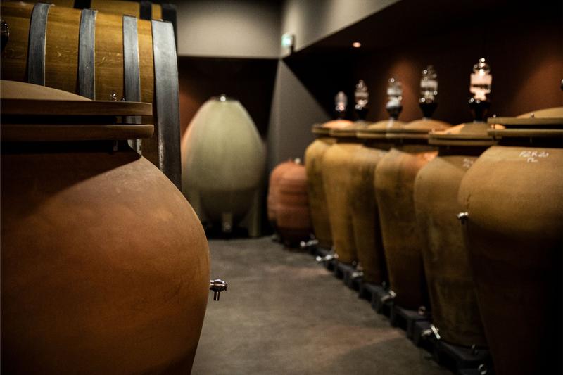 Assortment of different wine vats and amphoras for testing ageing techniques